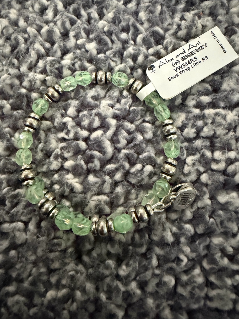 Alex and Ani Light Green Beaded Wrap Bracelet with Silver Accents - Picture 2 of 6